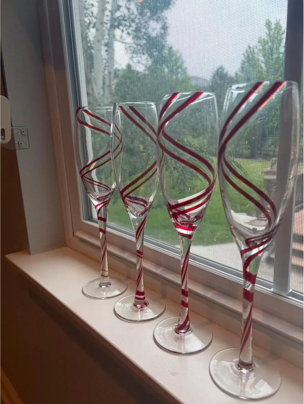 Pier 1 Imports Red Swirline Champagne 9.75” Flute Glass - Set of 4